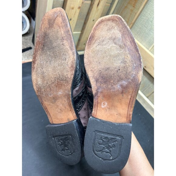 Stacy Adams Mens Leather Wingtip Oxford Shoes 8.5M Brown Black Embossed Ostrich - Picture 7 of 9